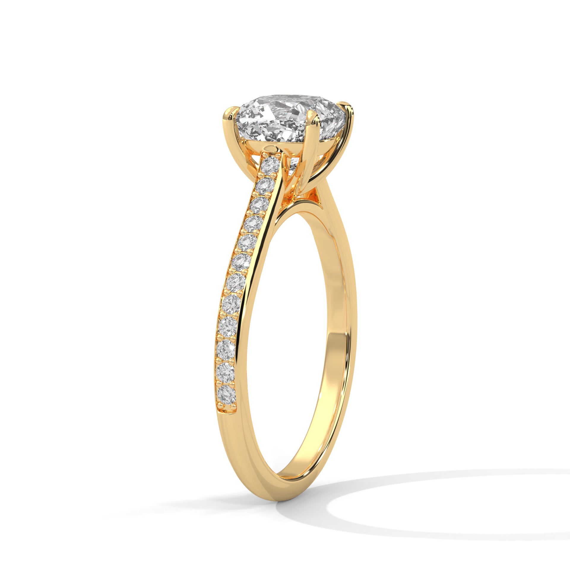 1–3 Carat Cushion Lab Grown Diamond Solitaire Ring – Pavé Setting in 18K Gold
