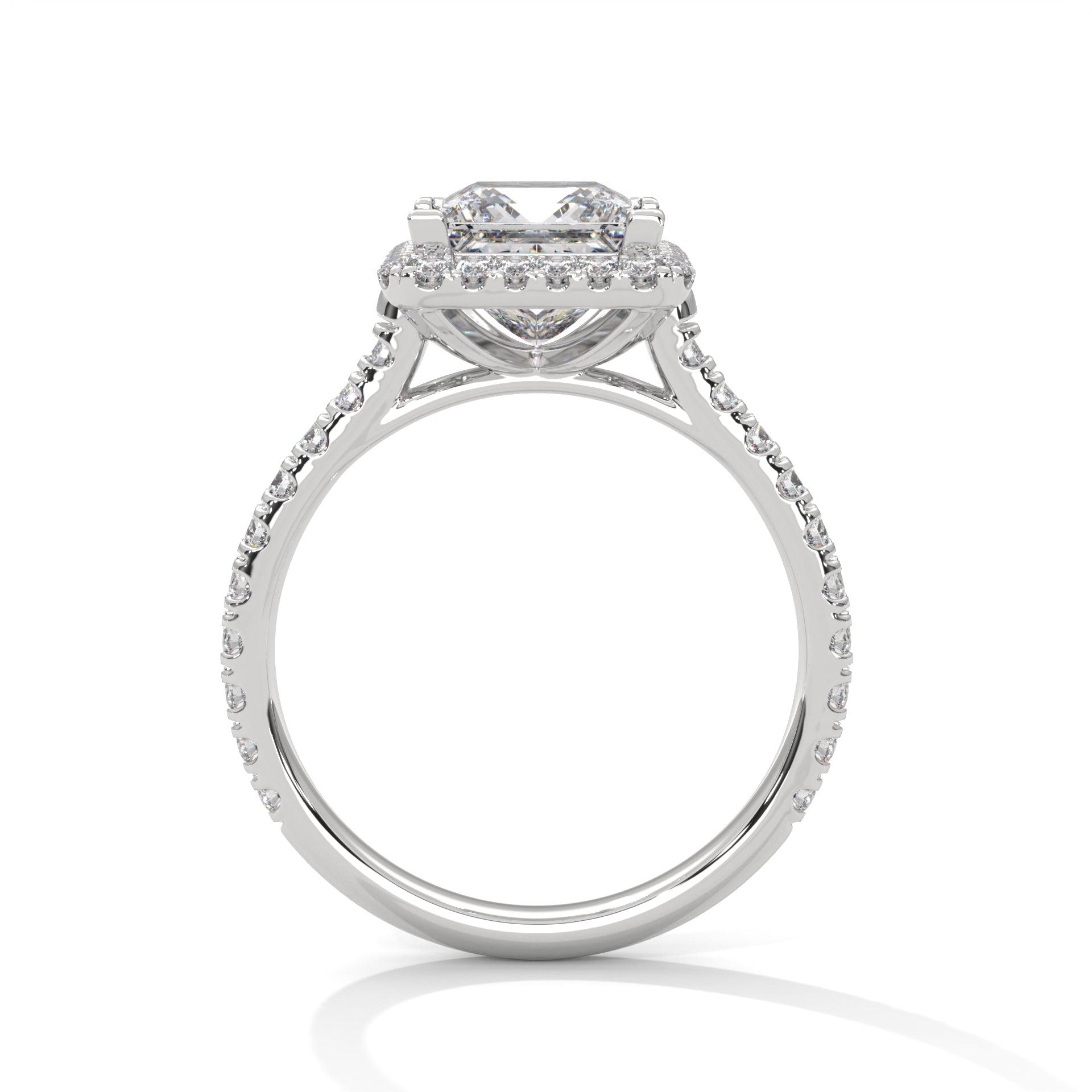 1–3 Carat Princess Lab-Grown Diamond Solitaire Engagement Ring with Halo – Pave Band – 18K Gold