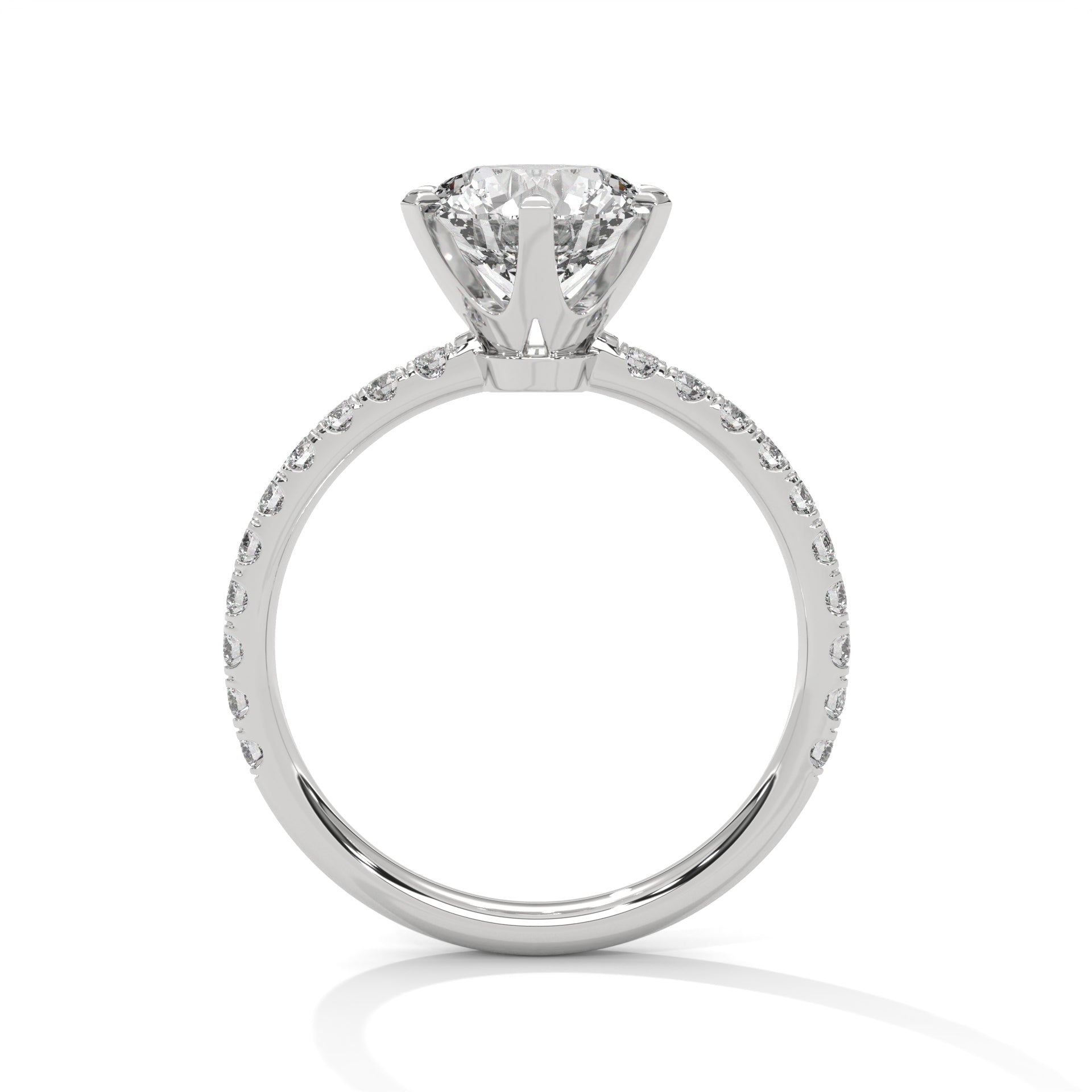 1–3 Ct Round Lab-Grown Diamond Solitaire Ring – Six Prong Pave Band, 18K Gold