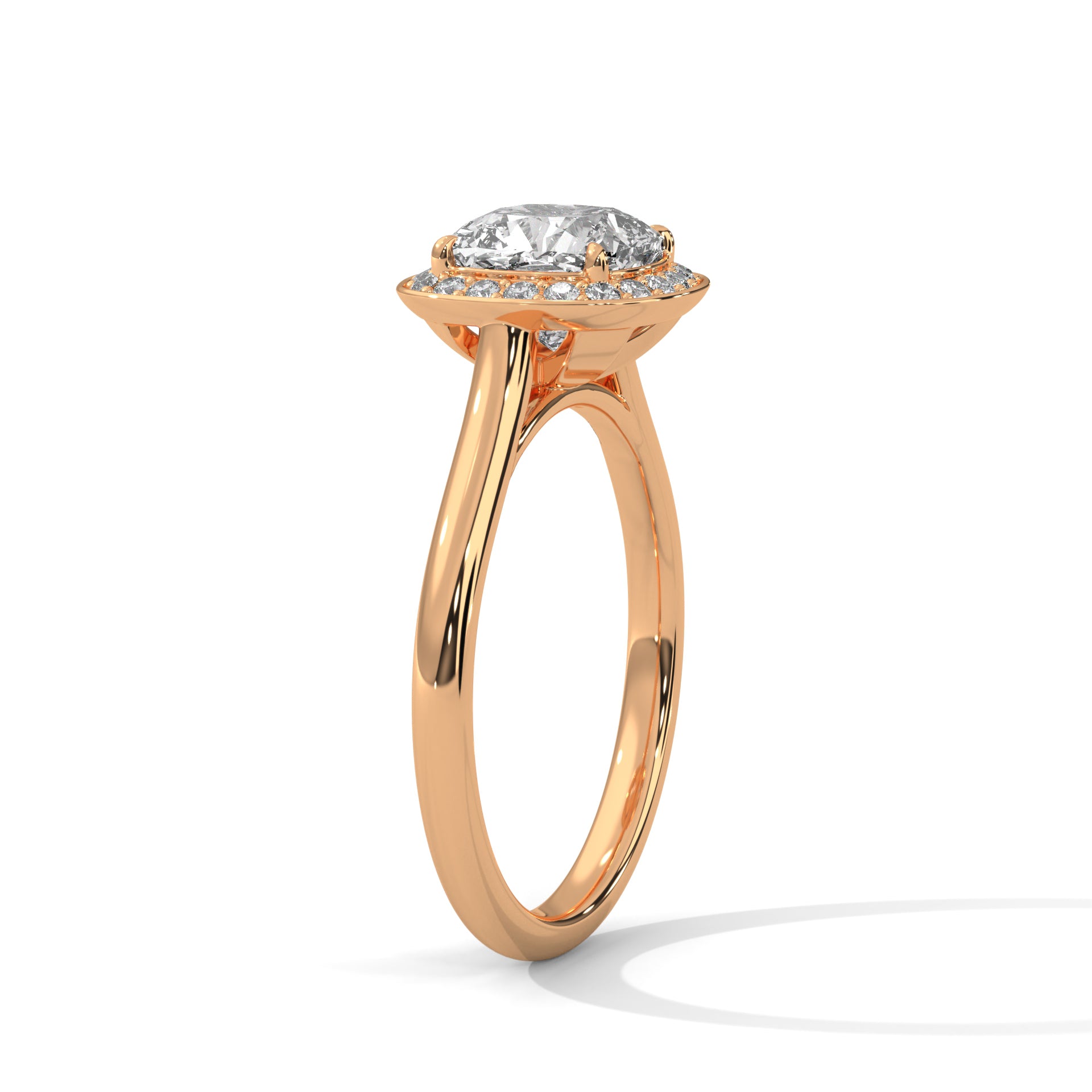 1–3 Carat Cushion Lab Grown Diamond Solitaire Engagement Ring – Four-Prong Setting, Plain Band in 18K Gold