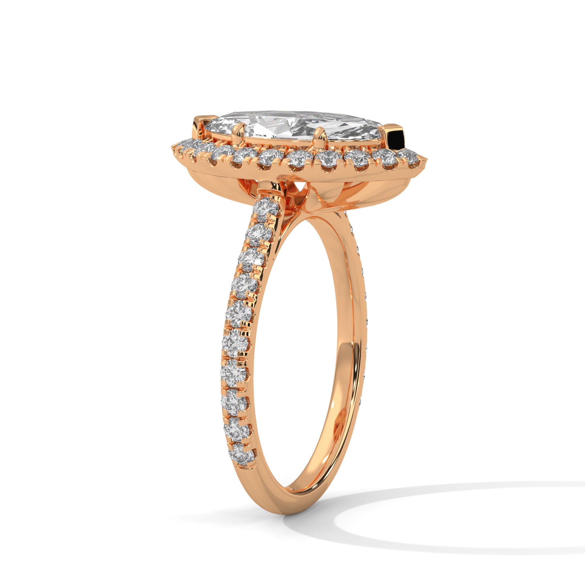 1–3 Carat Marquise Lab-Grown Diamond Solitaire Engagement Ring with Halo – Pave Band in 18K Gold