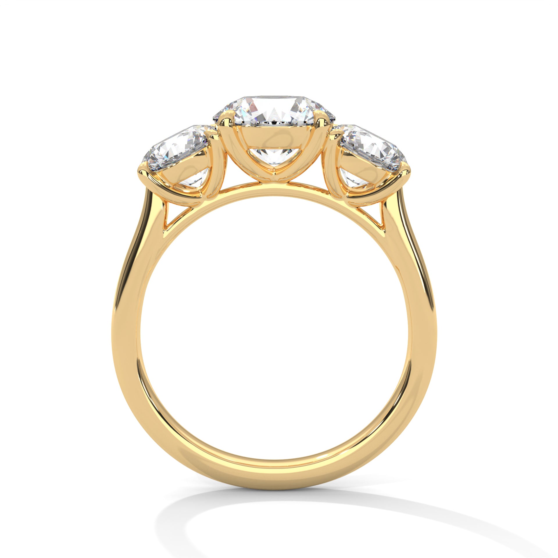 Round Brilliant Cut Diamond Trilogy Engagement Solitaire Ring | 1 to 3 Carat Centre | Round Side Diamonds | 18K Gold