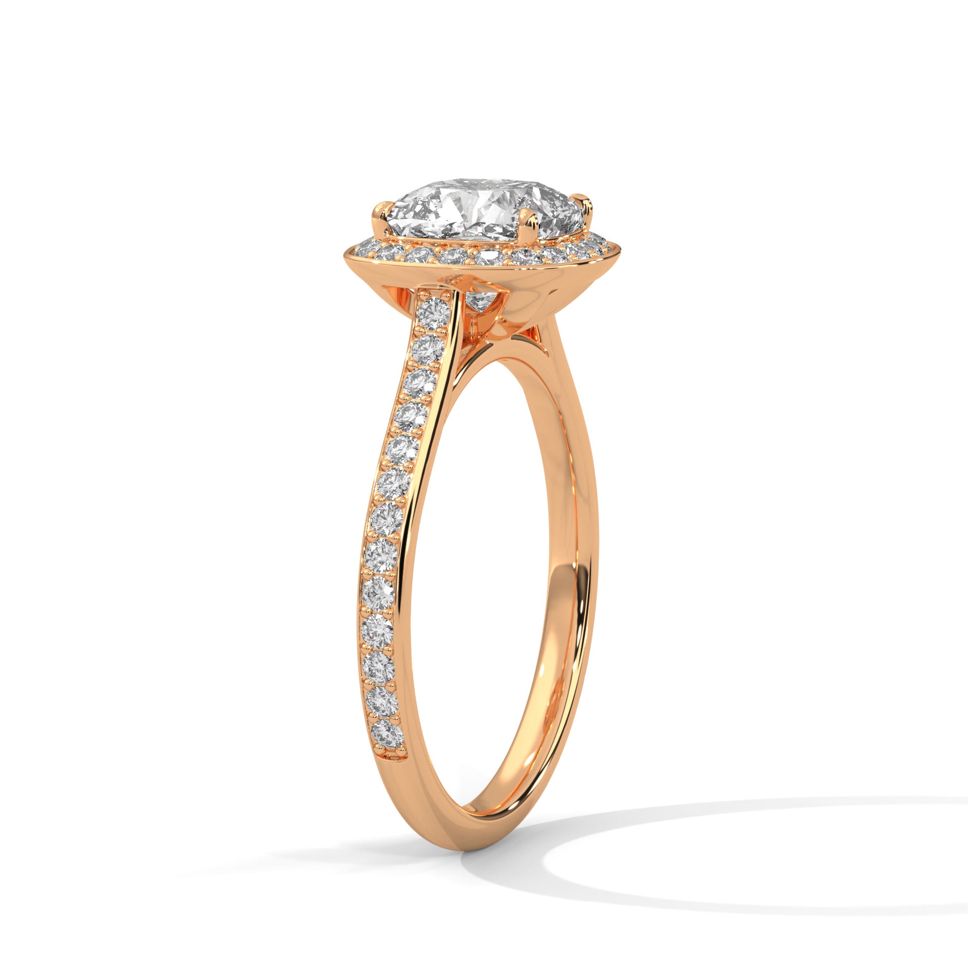 1–3 Carat Cushion Lab Grown Diamond Solitaire Halo Engagement Ring – Pave Band in 18K Gold