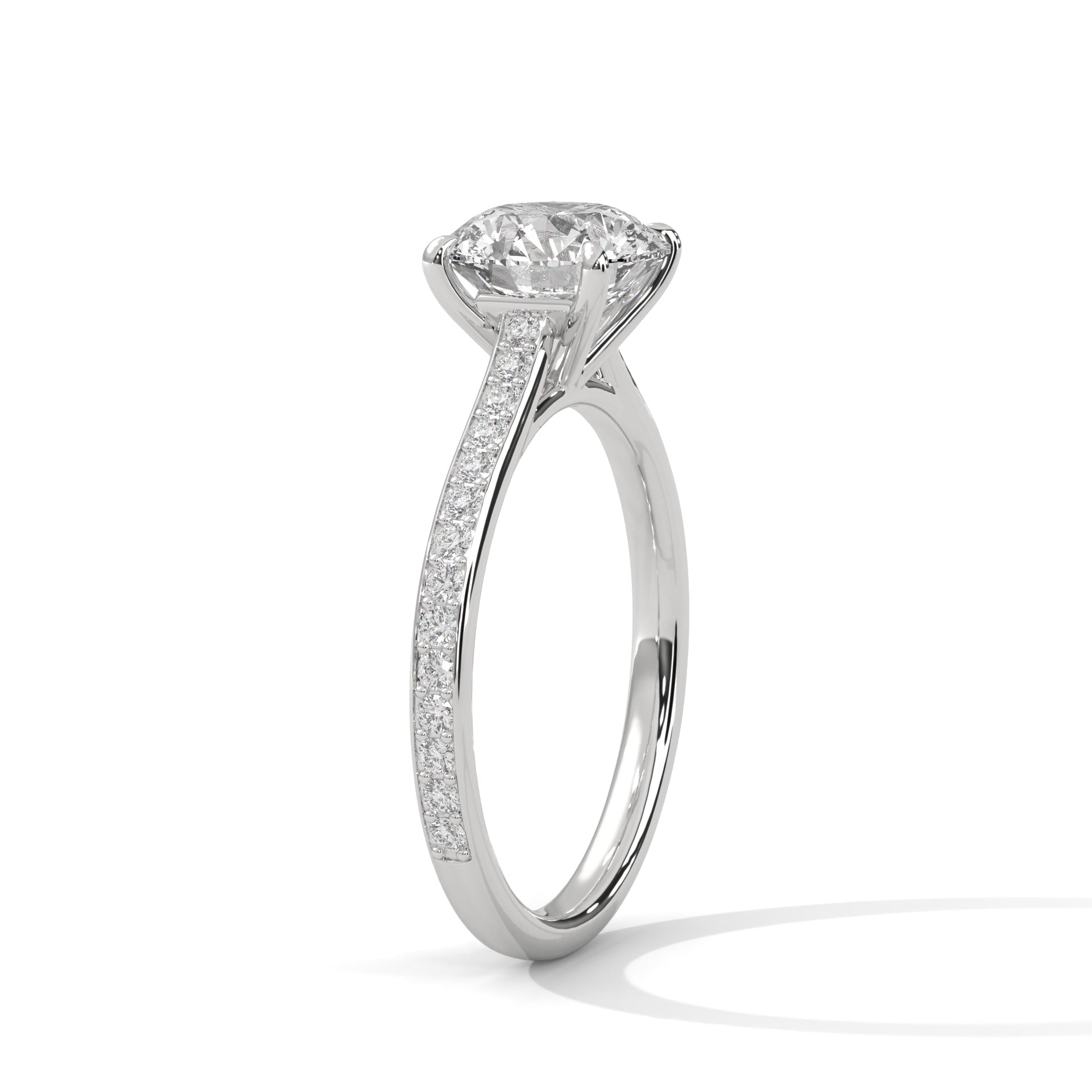 1–3 Carat Round Lab Grown Diamond Solitaire Ring – Classic Cathedral Pavé Setting in 18K Gold