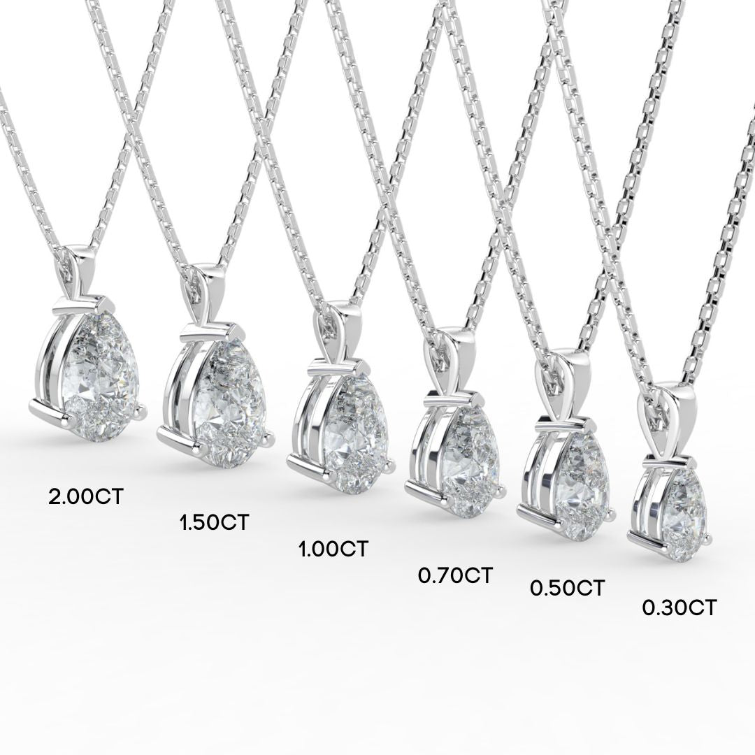 Pear Cut Lab-Grown Diamond Solitaire Pendant Necklace with Chain | 18K Gold | 0.50–3 Carats