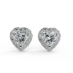 Heart-Shaped Halo Lab-Grown Diamond Stud Earrings