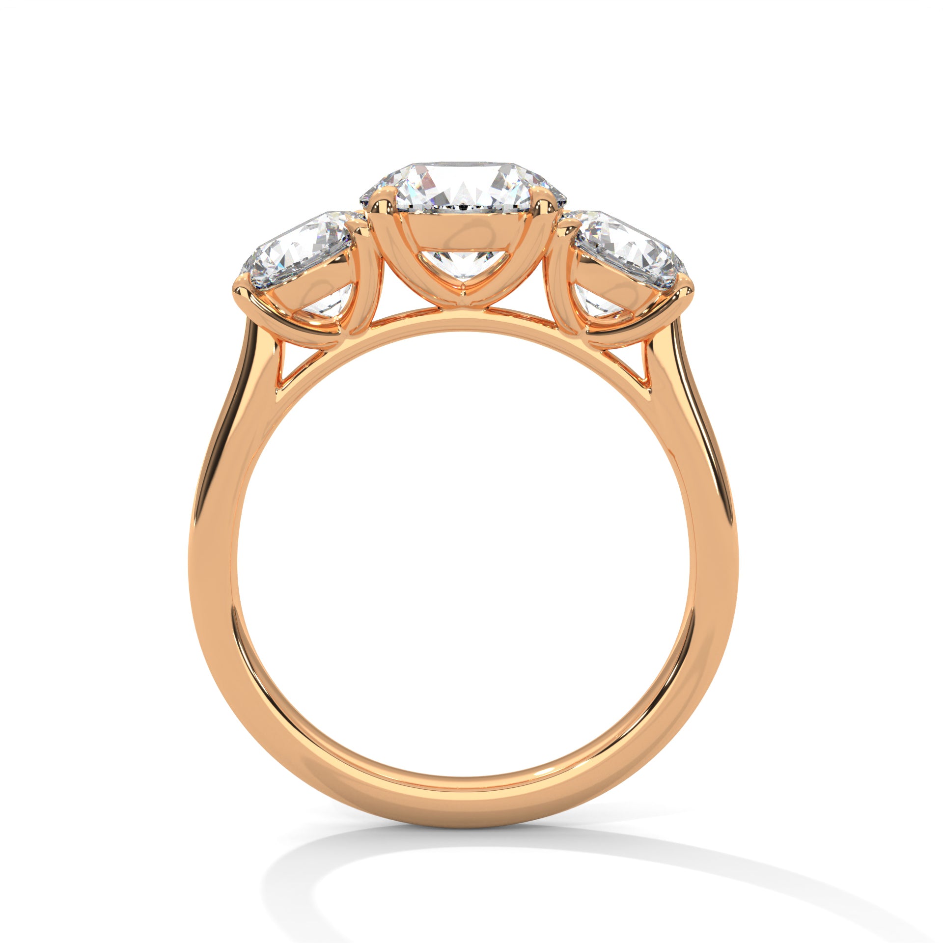 Round Brilliant Cut Diamond Trilogy Engagement Solitaire Ring | 1 to 3 Carat Centre | Round Side Diamonds | 18K Gold