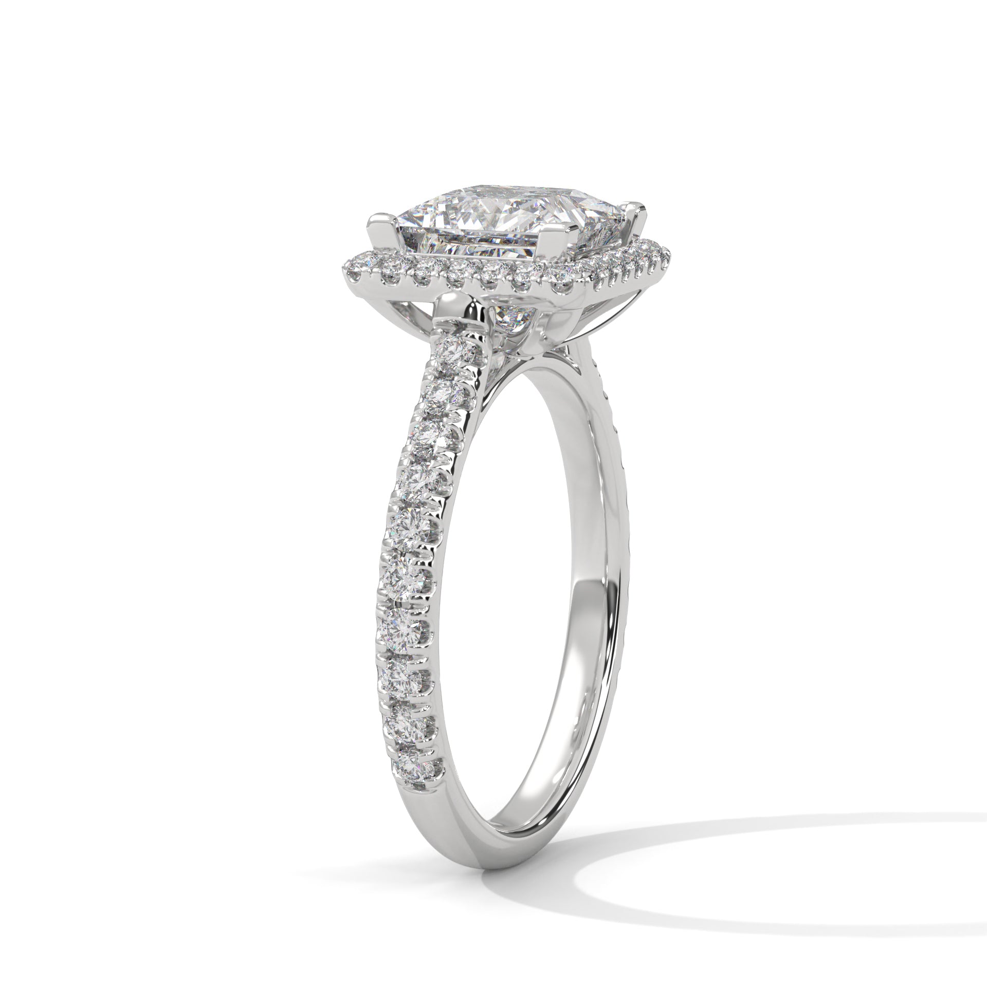 1–3 Carat Princess Lab-Grown Diamond Solitaire Engagement Ring with Halo – Pave Band – 18K Gold