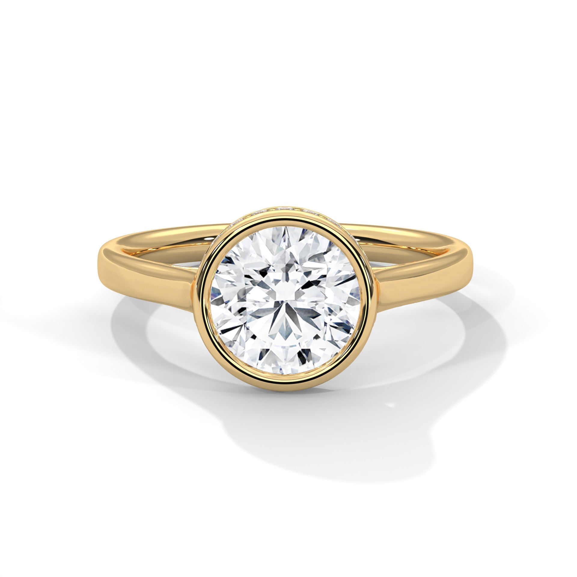 1–2 Carat Round Lab Grown Diamond Solitaire Ring with Hidden Halo | Bezel Setting