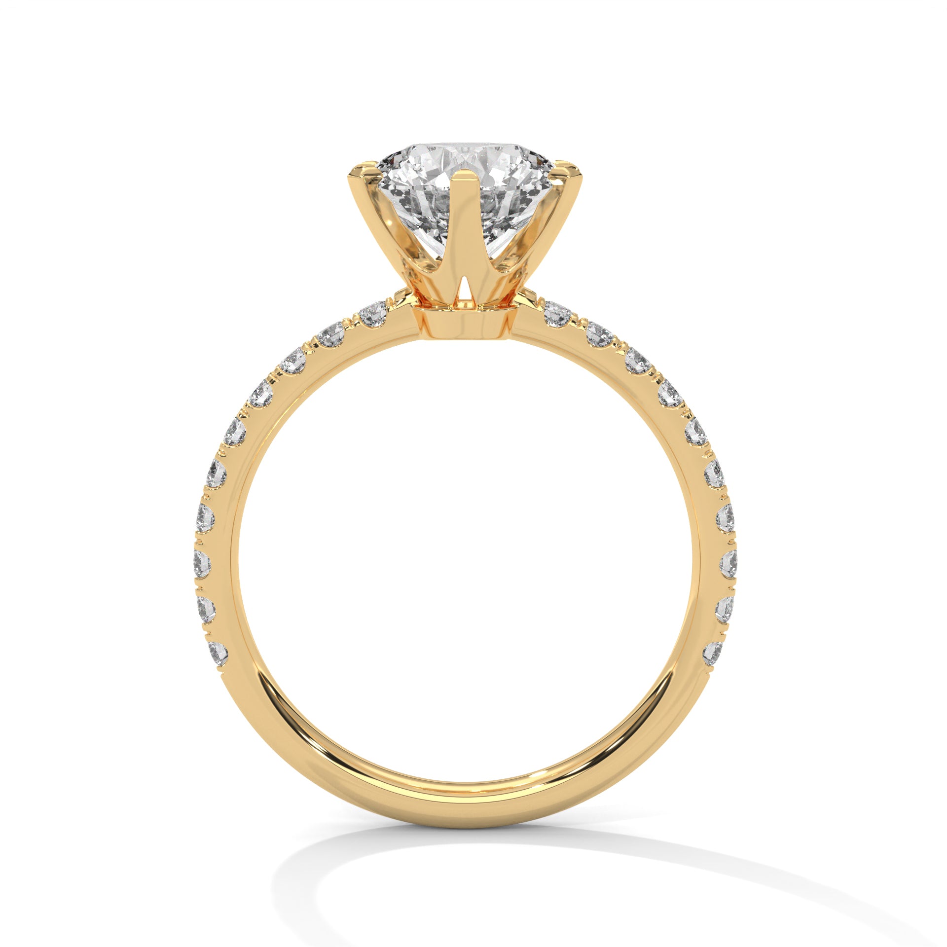 1–3 Ct Round Lab-Grown Diamond Solitaire Ring – Six Prong Pave Band, 18K Gold