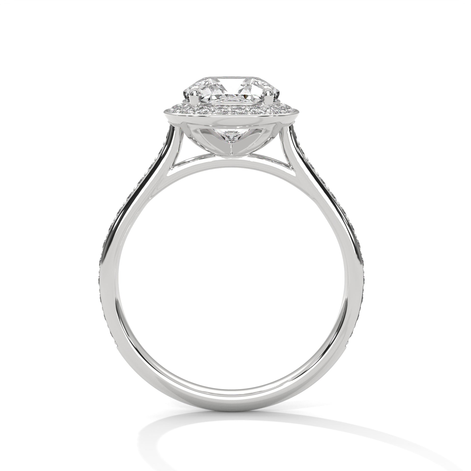 1–3 Carat Cushion Lab Grown Diamond Solitaire Halo Engagement Ring – Pave Band in 18K Gold