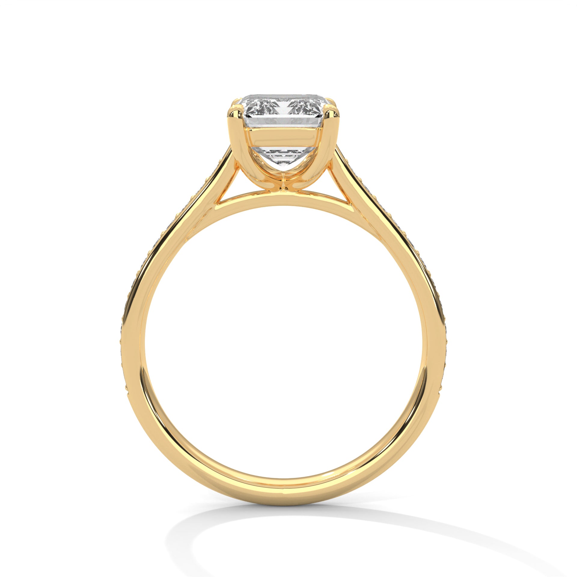 1–3 Carat Emerald Cut Lab Grown Diamond Solitaire Ring – Cathedral Pavé Setting in 18K Gold