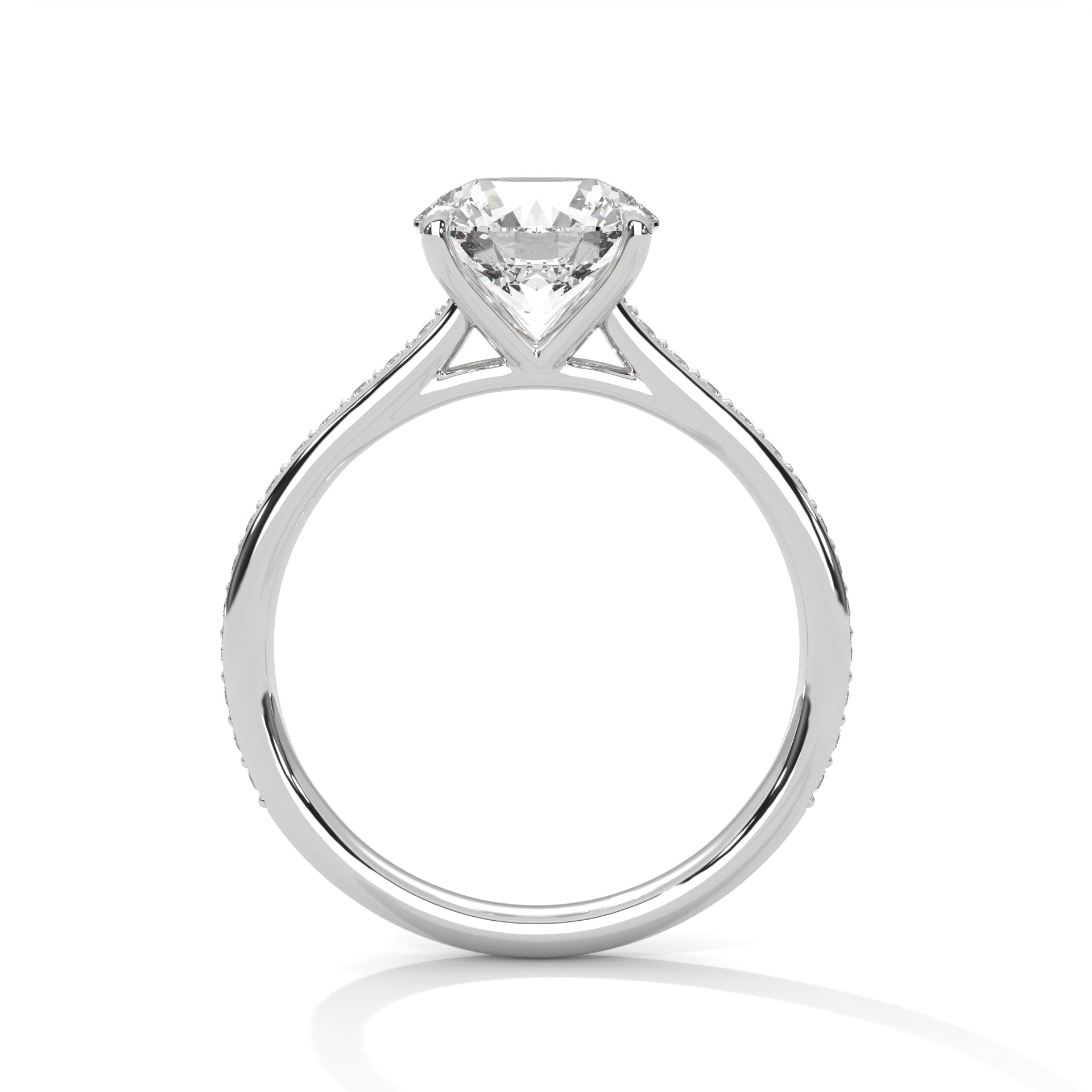 1–3 Carat Round Lab Grown Diamond Solitaire Ring – Classic Cathedral Pavé Setting in 18K Gold