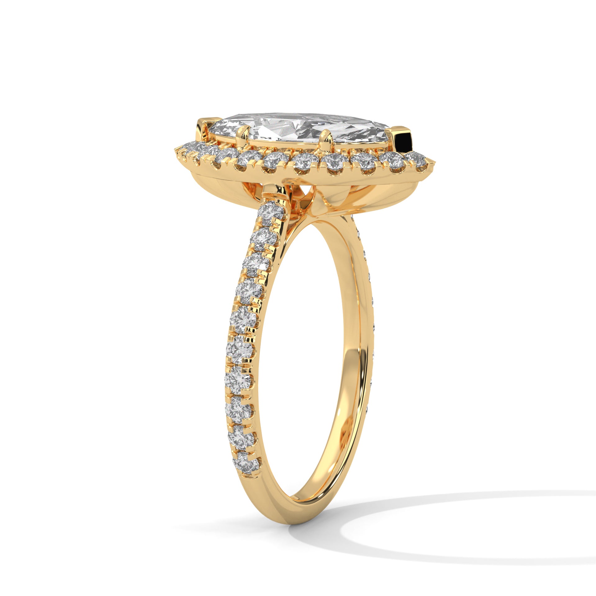 1–3 Carat Marquise Lab-Grown Diamond Solitaire Engagement Ring with Halo – Pave Band in 18K Gold