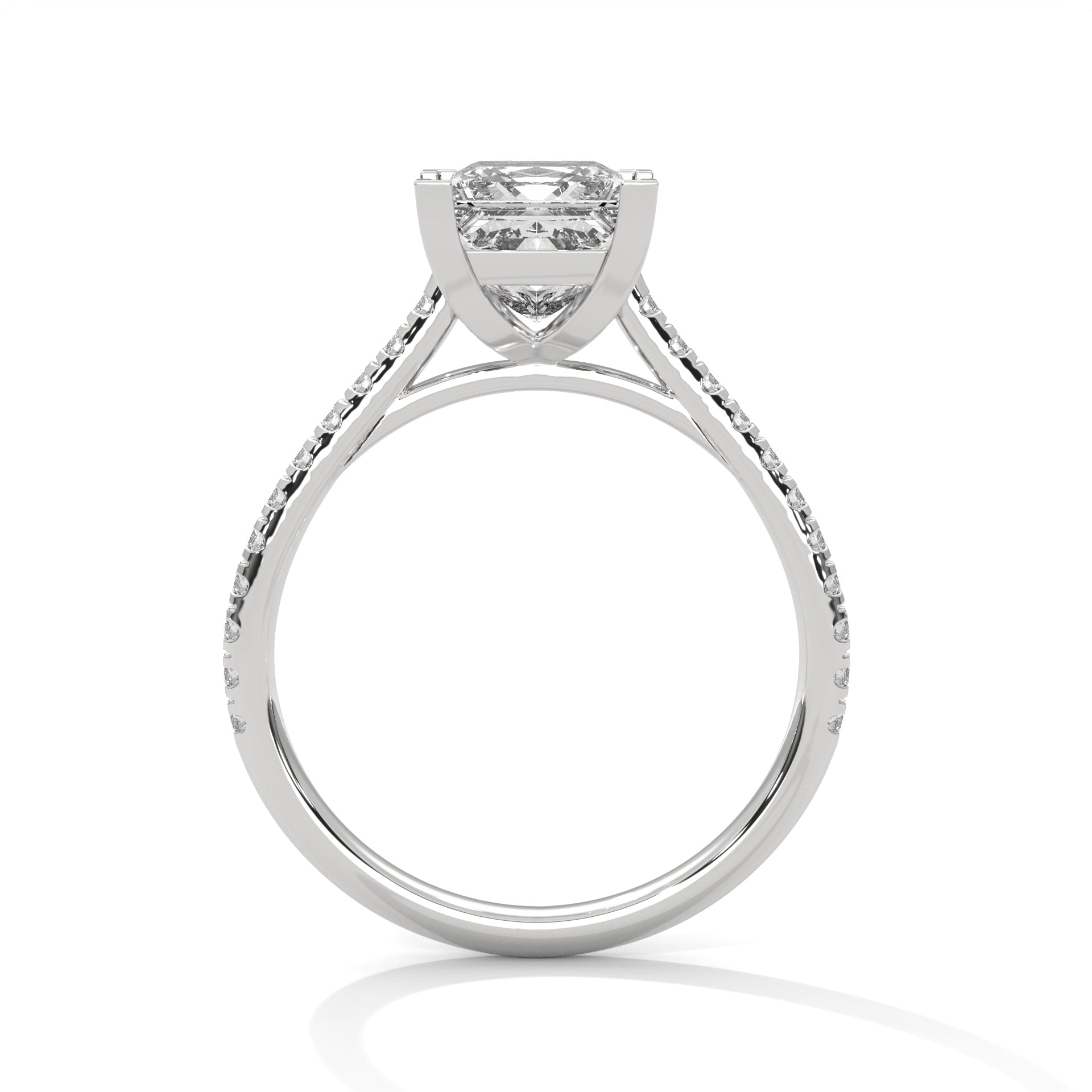 1–3 Carat Princess Lab Grown Diamond Solitaire Ring – Cathedral Pave Band Setting in 18K Gold