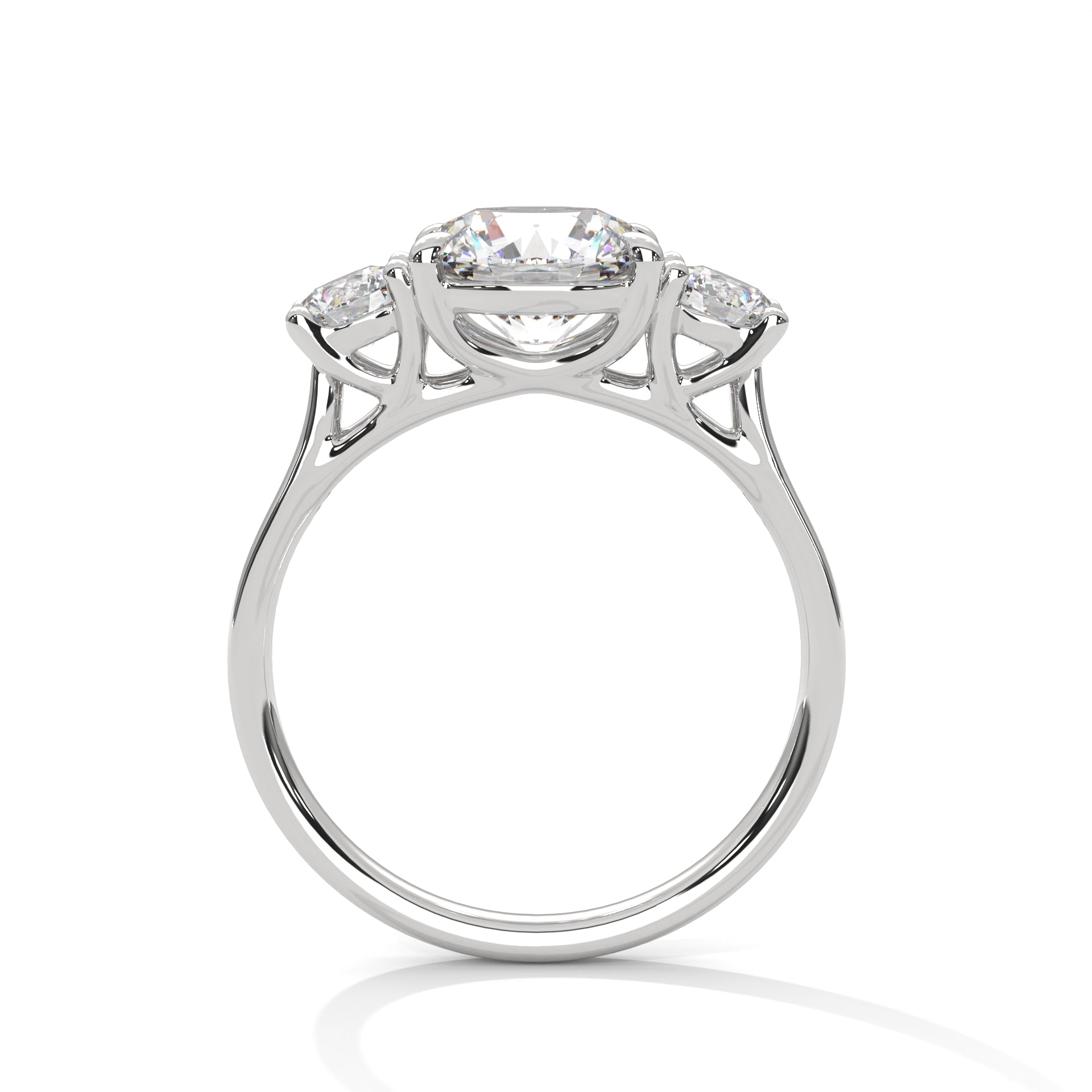 1–5 Carat Round Lab Grown Diamond Trilogy Ring with Round Side Diamonds – 18K White, Yellow or Rose Gold