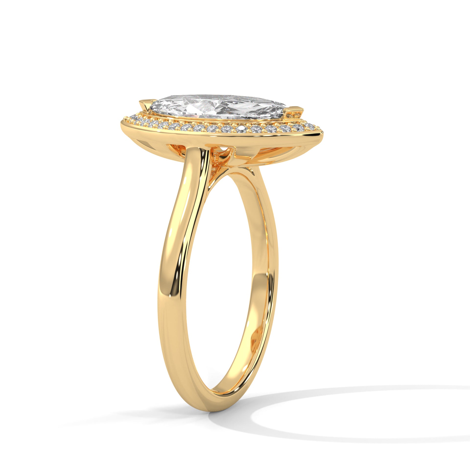 1–3 Carat Marquise Lab-Grown Diamond Solitaire Engagement Ring with Halo – 18K Gold