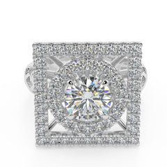 1 Carat Round Lab Grown Diamond Solitaire Square Halo Ring | Designer Statement Piece | IGI Certified | 18K White Gold