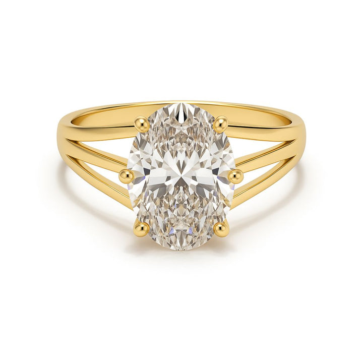 2-carat oval lab-grown diamond ring with a three split band/shank