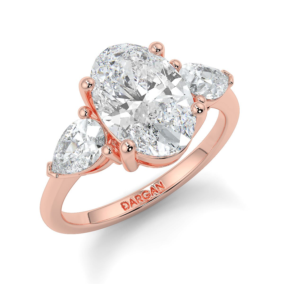 1–5 Carat Oval Cut Lab Grown Diamond Solitaire Trilogy Ring in 18K Gold | Pear Side Stones