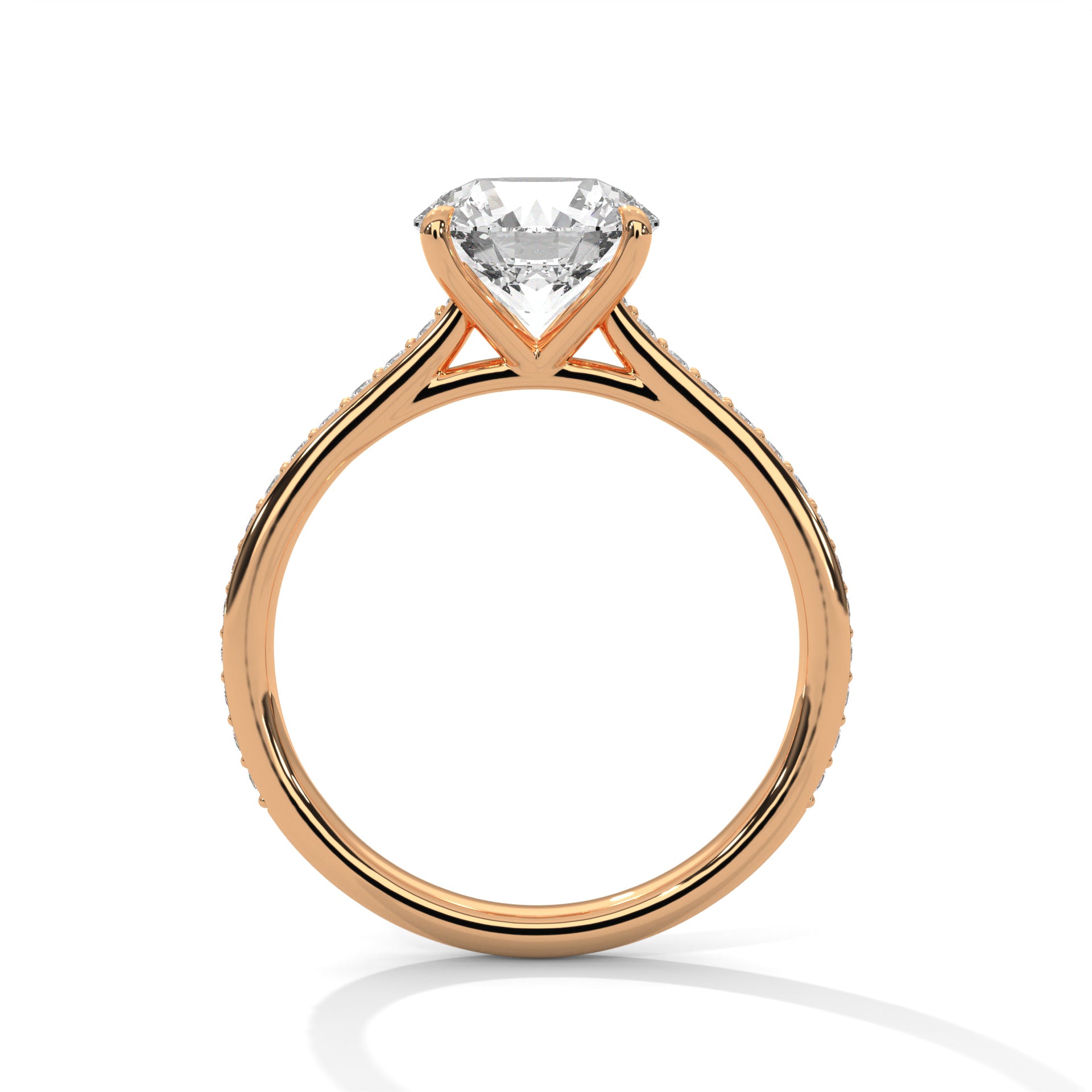 1–3 Carat Round Lab Grown Diamond Solitaire Ring – Classic Cathedral Pavé Setting in 18K Gold