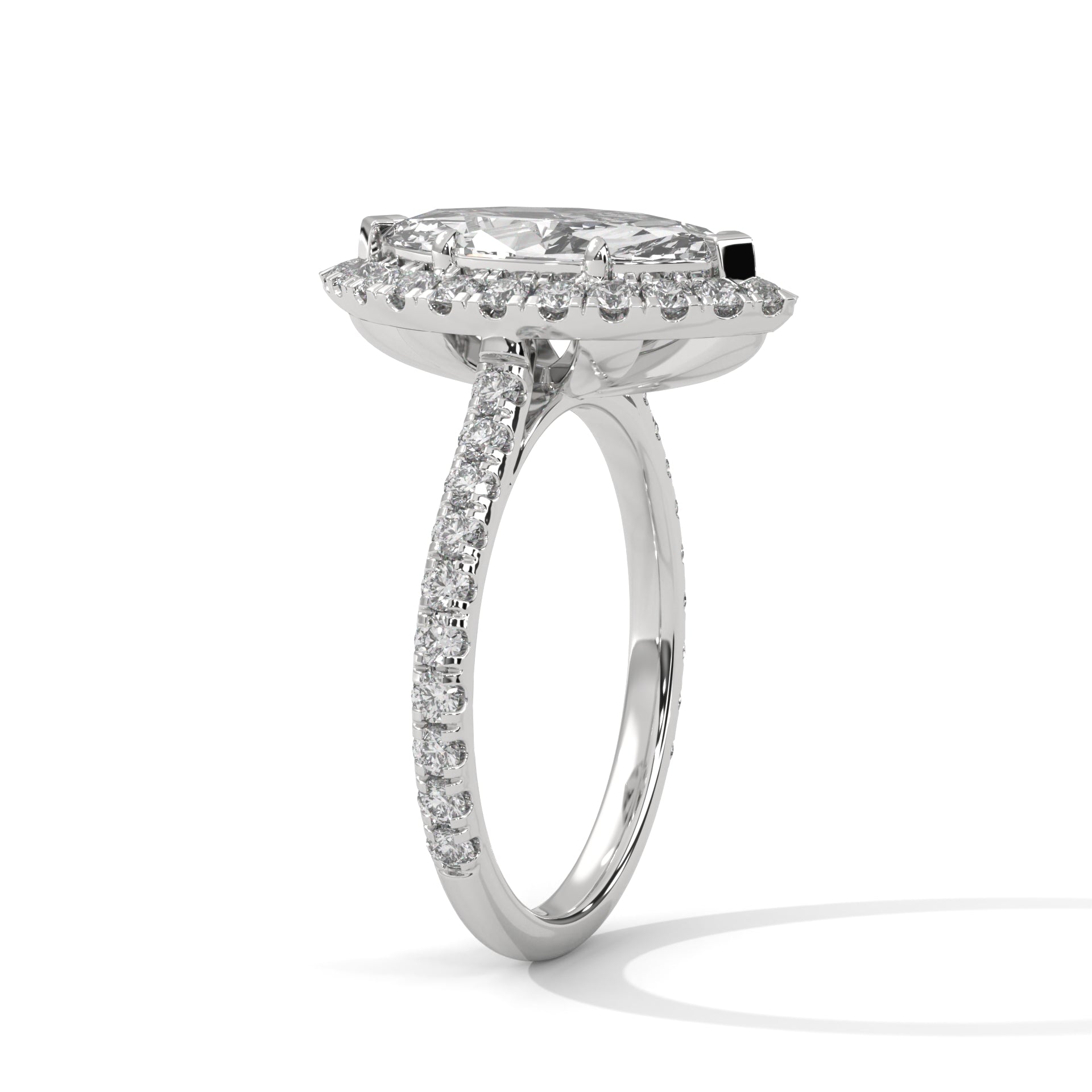 1–3 Carat Marquise Lab-Grown Diamond Solitaire Engagement Ring with Halo – Pave Band in 18K Gold