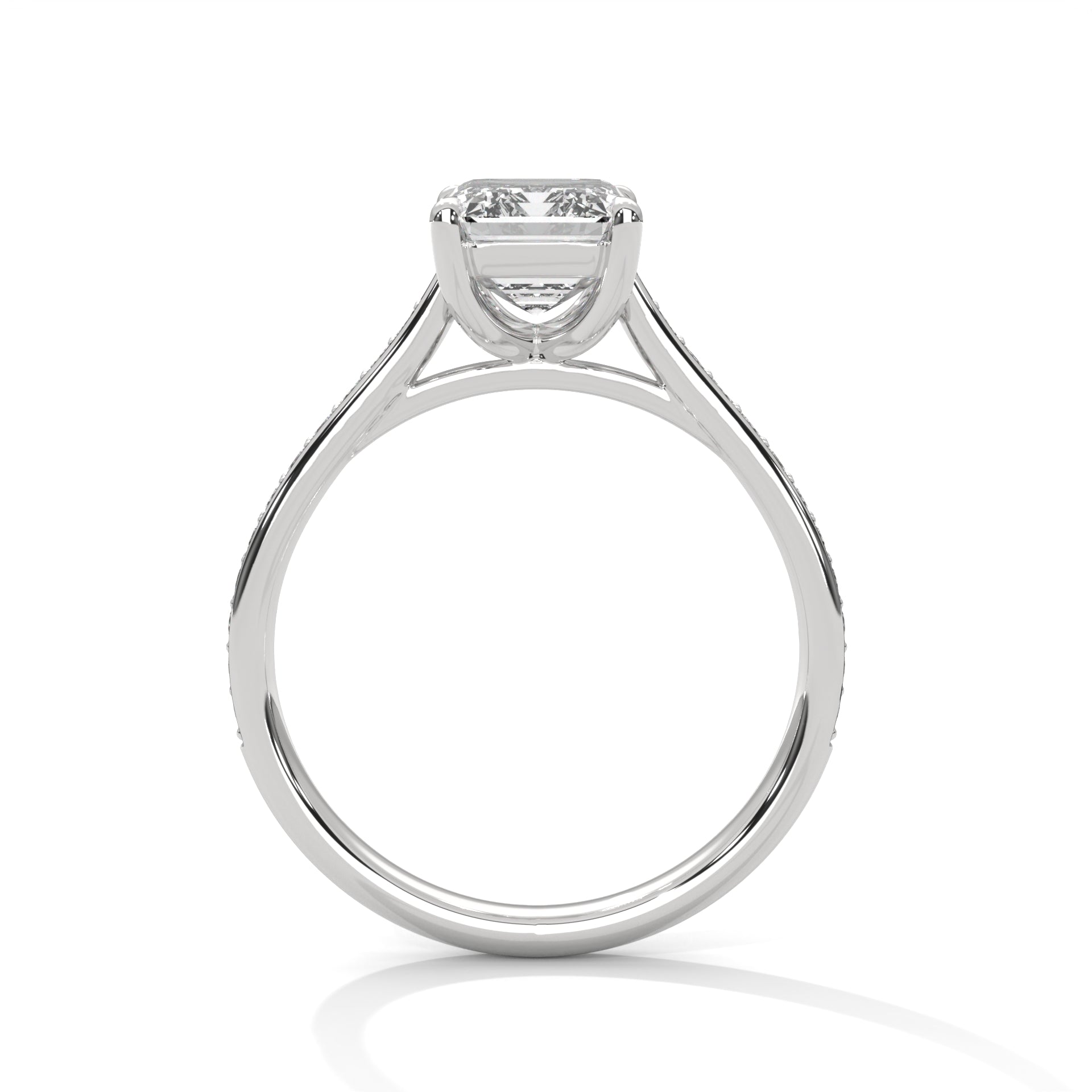 1–3 Carat Emerald Cut Lab Grown Diamond Solitaire Ring – Cathedral Pavé Setting in 18K Gold