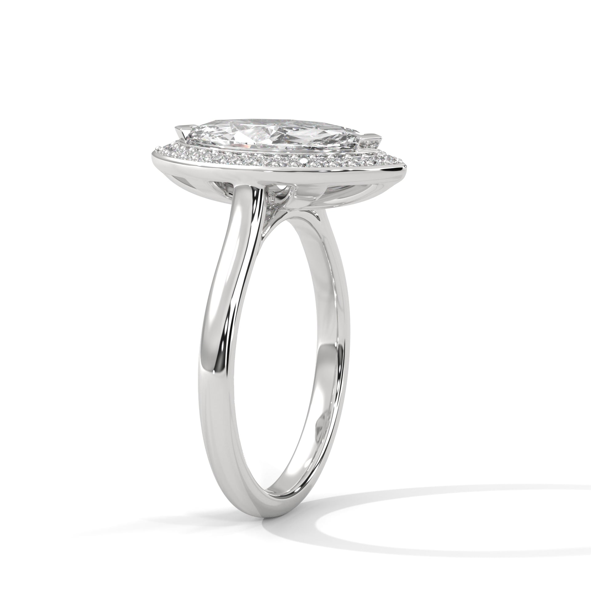1–3 Carat Marquise Lab-Grown Diamond Solitaire Engagement Ring with Halo – 18K Gold