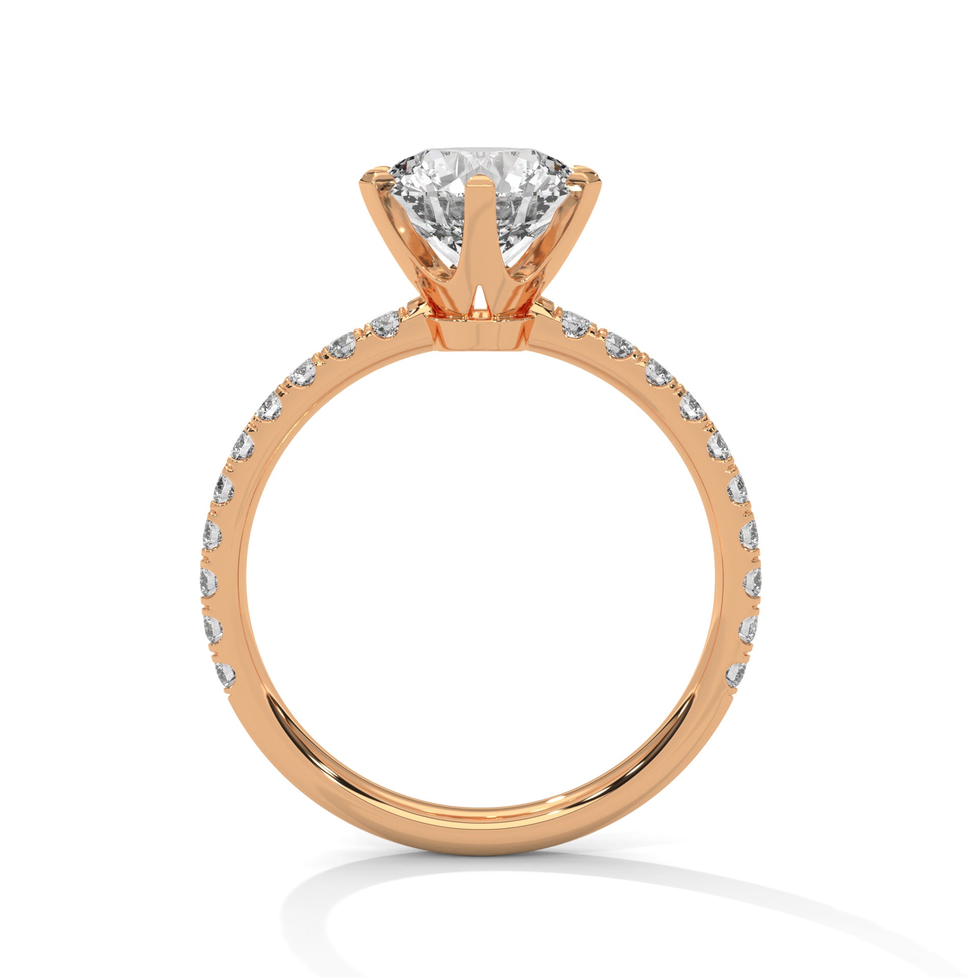 1–3 Ct Round Lab-Grown Diamond Solitaire Ring – Six Prong Pave Band, 18K Gold