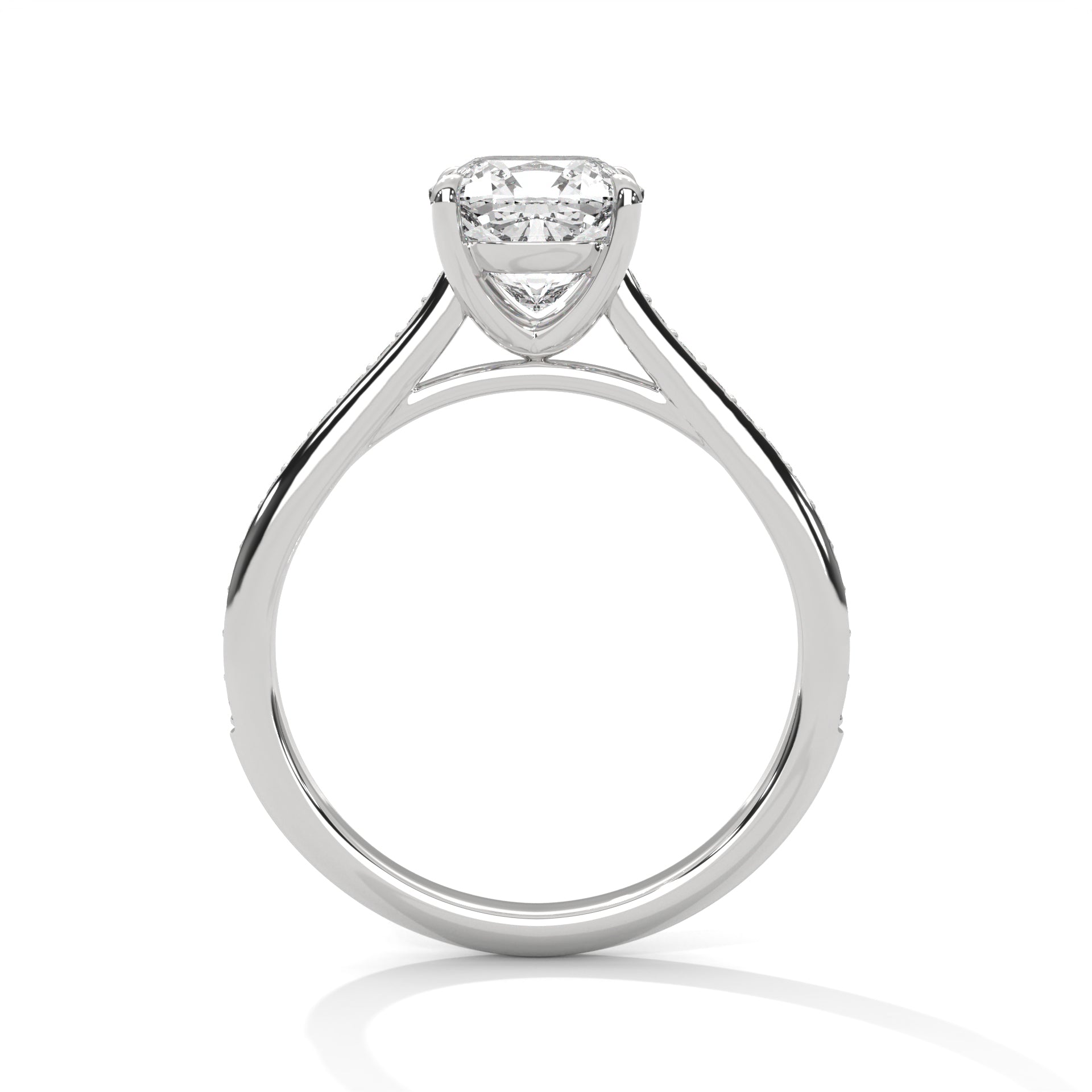 1–3 Carat Cushion Lab Grown Diamond Solitaire Ring – Pavé Setting in 18K Gold