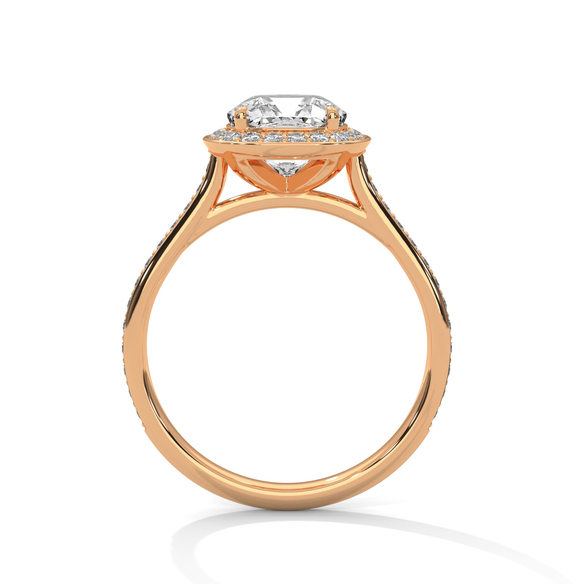 1–3 Carat Cushion Lab Grown Diamond Solitaire Halo Engagement Ring – Pave Band in 18K Gold