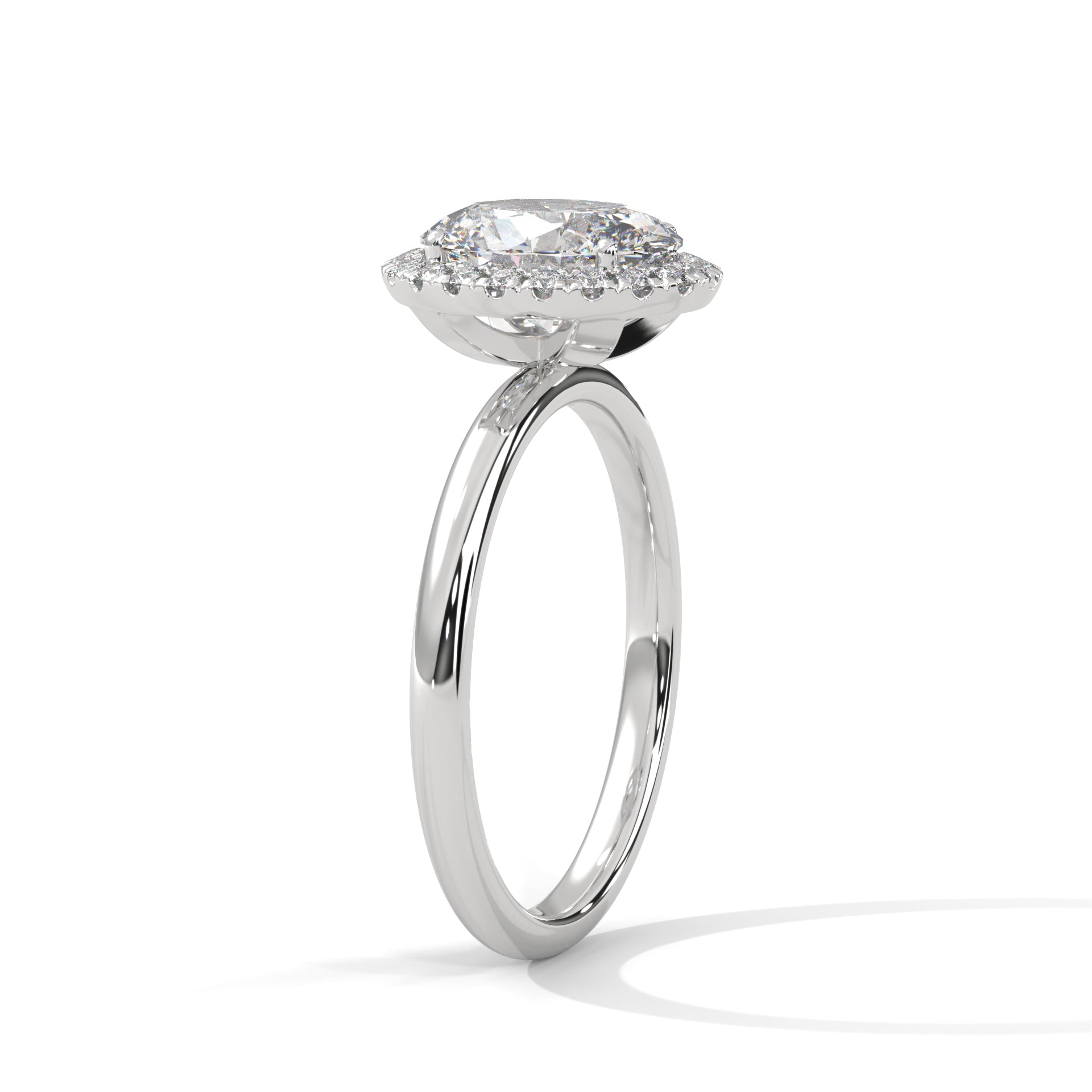 1–3 Carat Oval Cut Lab Grown Diamond Halo Engagement Ring – Four-Prong Setting, Plain Band in 18K Gold
