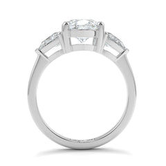 1–5 Carat Oval Cut Lab Grown Diamond Solitaire Trilogy Ring in 18K Gold | Pear Side Stones