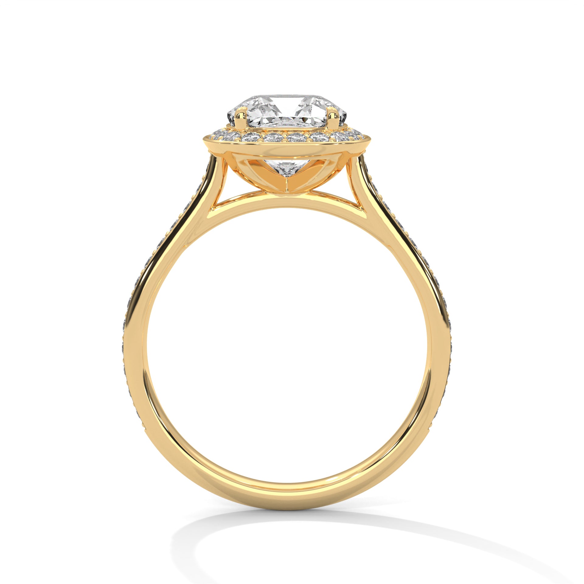 1–3 Carat Cushion Lab Grown Diamond Solitaire Halo Engagement Ring – Pave Band in 18K Gold