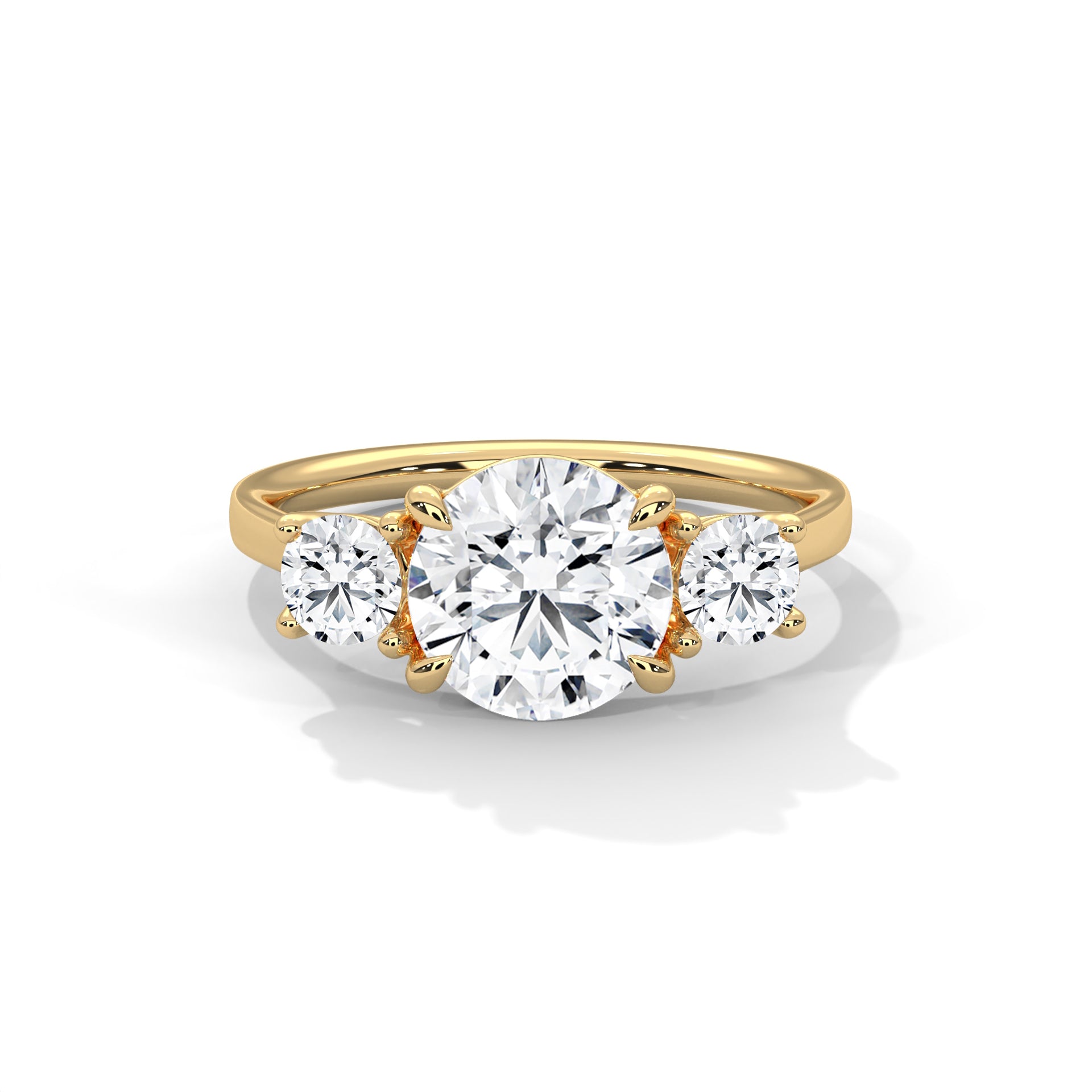 1–5 Carat Round Lab Grown Diamond Trilogy Ring with Round Side Diamonds – 18K White, Yellow or Rose Gold