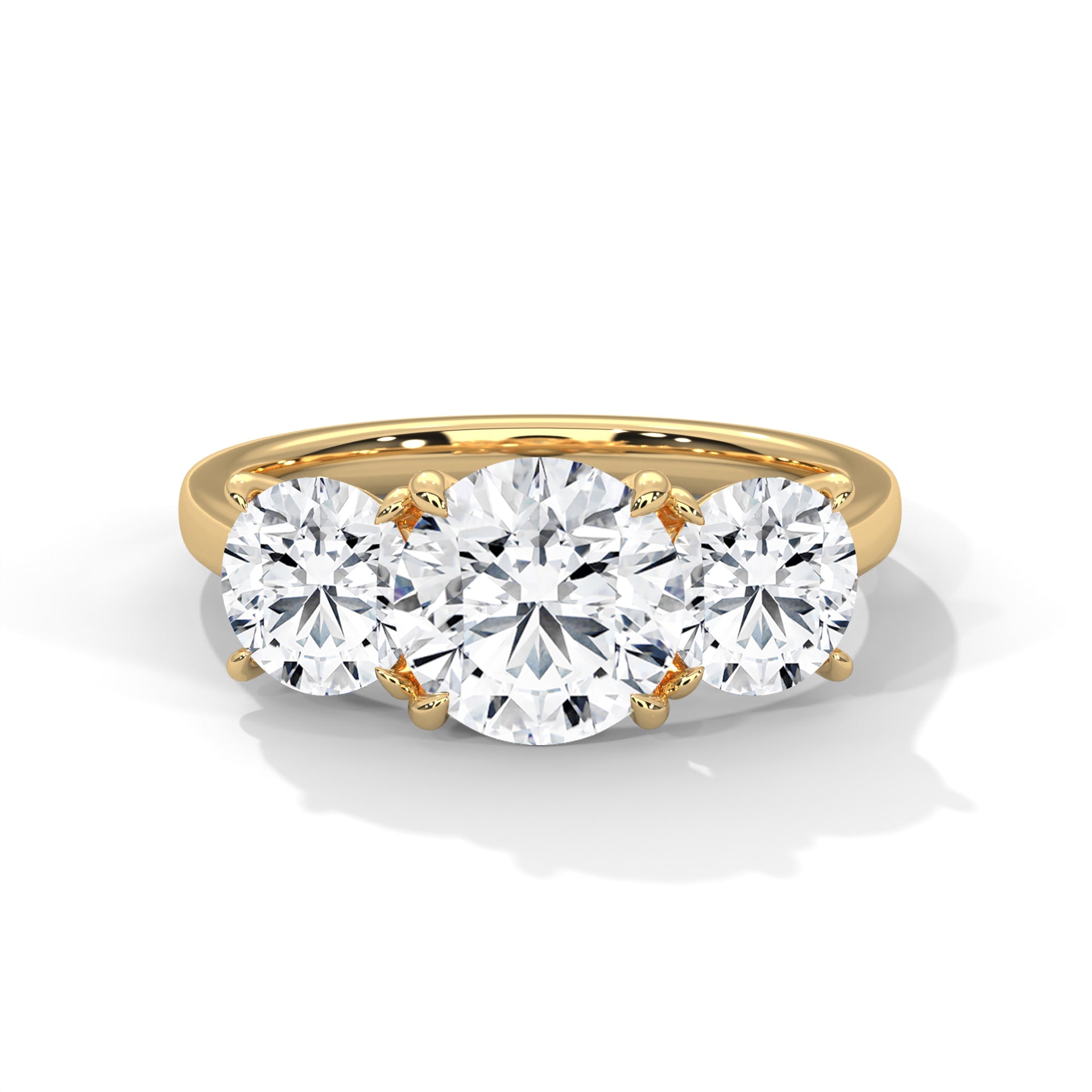 Round Brilliant Cut Diamond Trilogy Engagement Solitaire Ring | 1 to 3 Carat Centre | Round Side Diamonds | 18K Gold
