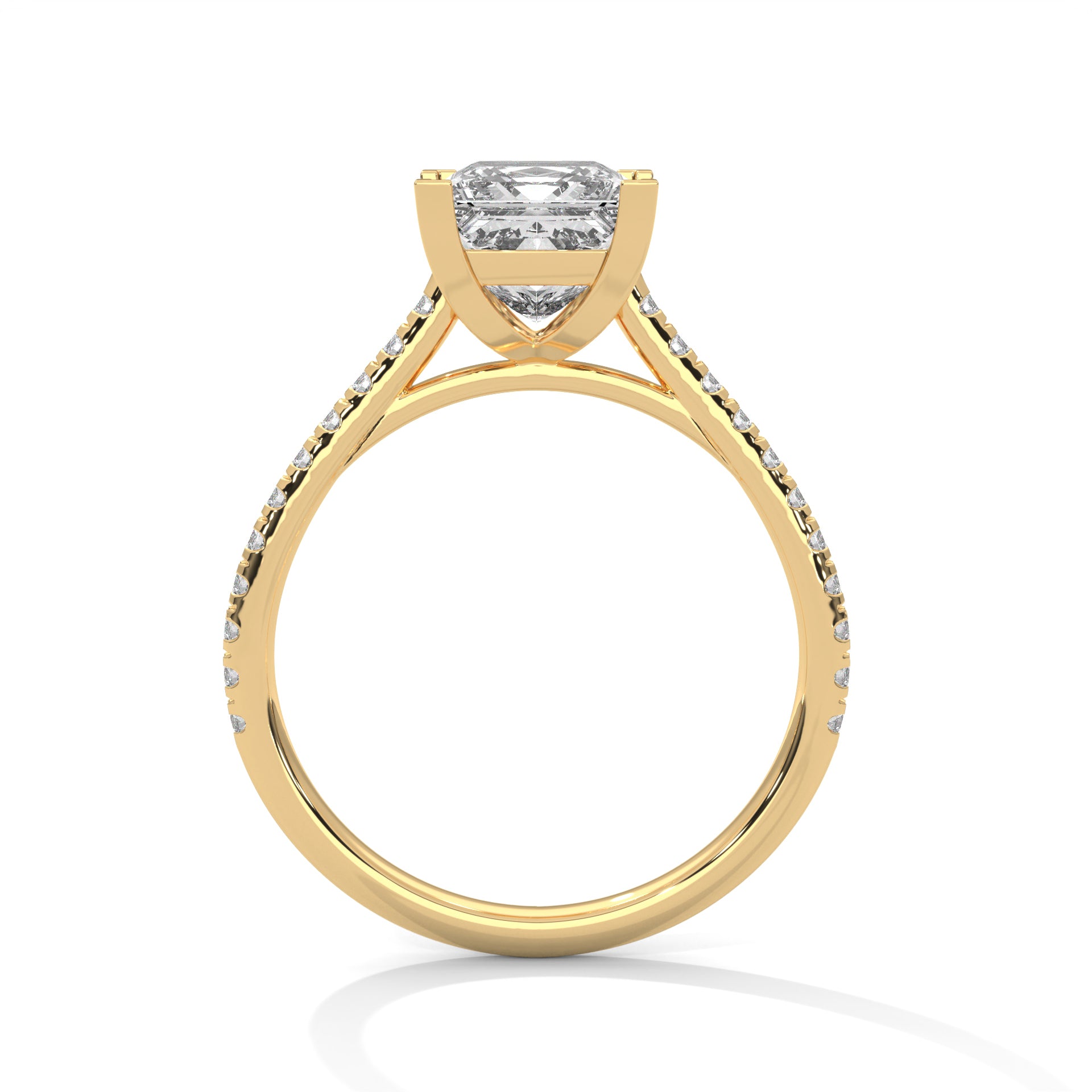 1–3 Carat Princess Lab Grown Diamond Solitaire Ring – Cathedral Pave Band Setting in 18K Gold