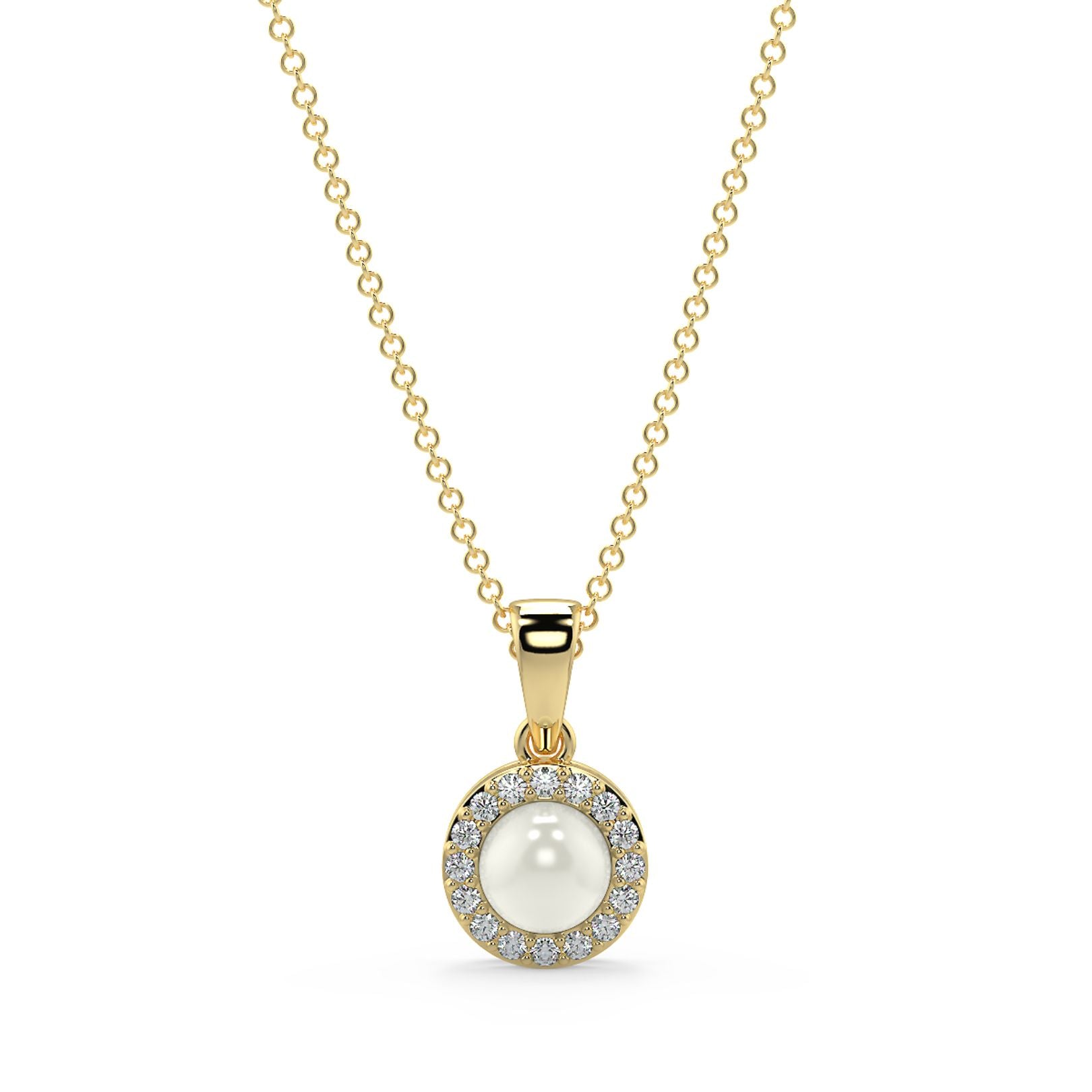 5mm Pearl & Lab-Grown Diamond Halo Pendant in 18K White, Yellow & Rose Gold