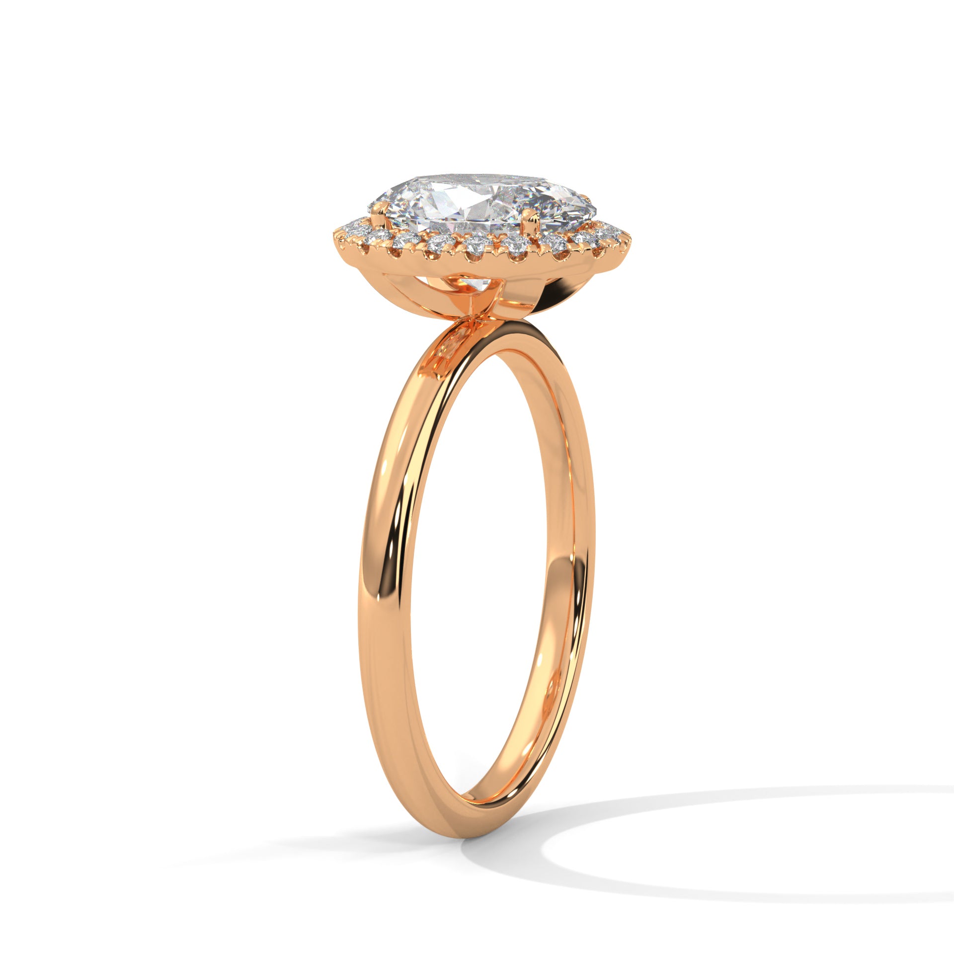 1–3 Carat Oval Cut Lab Grown Diamond Halo Engagement Ring – Four-Prong Setting, Plain Band in 18K Gold