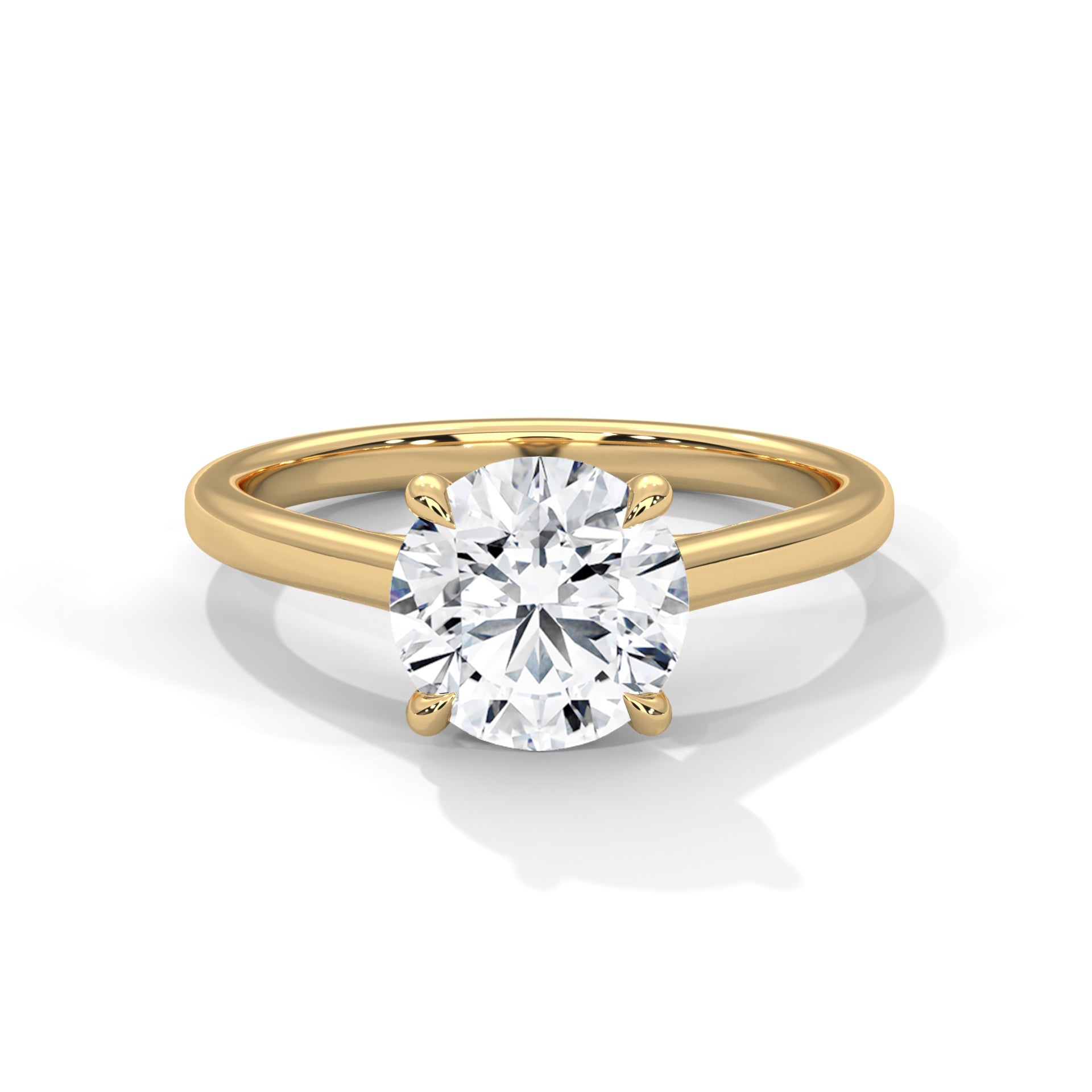 1–3 Carat Round Lab-Grown Diamond Solitaire Engagement Ring – Classic Plain Band, 18K Gold
