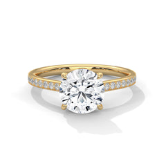 1–3 Carat Round Lab Grown Diamond Solitaire Ring – Classic Cathedral Pavé Setting in 18K Gold