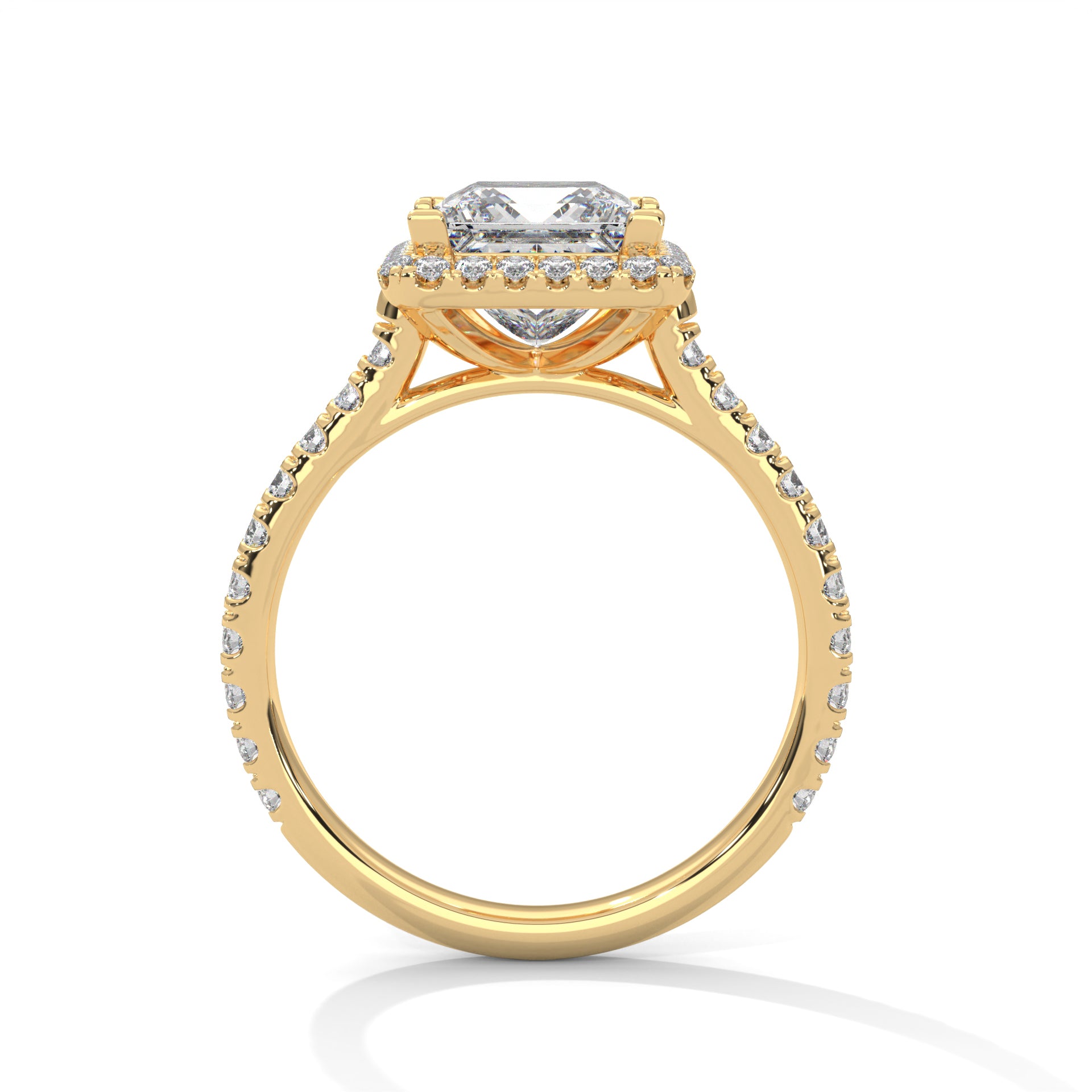 1–3 Carat Princess Lab-Grown Diamond Solitaire Engagement Ring with Halo – Pave Band – 18K Gold