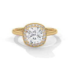 1–3 Carat Cushion Lab Grown Diamond Solitaire Engagement Ring – Four-Prong Setting, Plain Band in 18K Gold