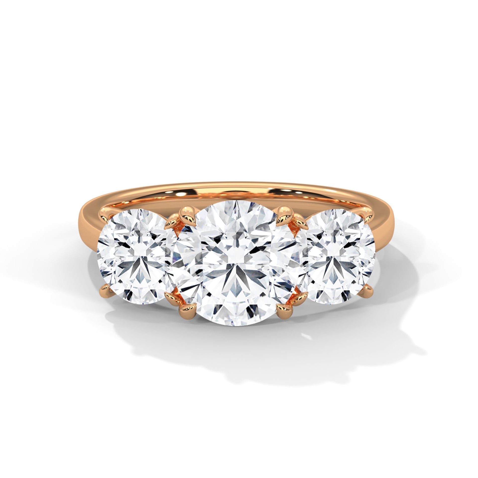 Round Brilliant Cut Diamond Trilogy Engagement Solitaire Ring | 1 to 3 Carat Centre | Round Side Diamonds | 18K Gold