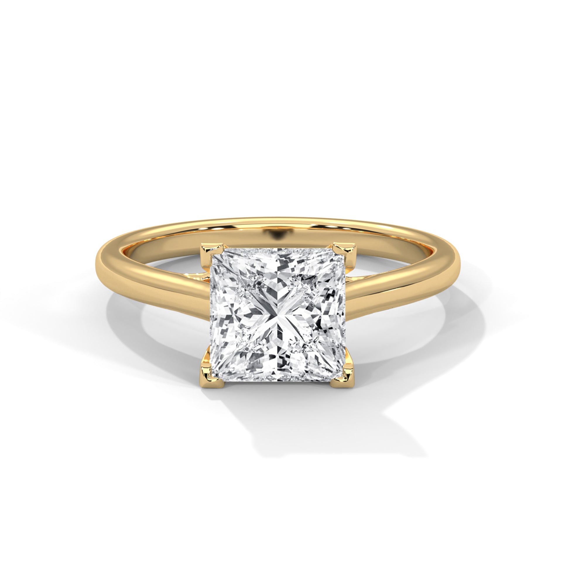 1–3 Carat Princess Lab-Grown Diamond Solitaire Engagement Ring – Plain Band, 18K Gold