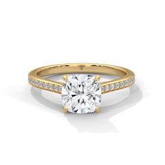1–3 Carat Cushion Lab Grown Diamond Solitaire Ring – Pavé Setting in 18K Gold
