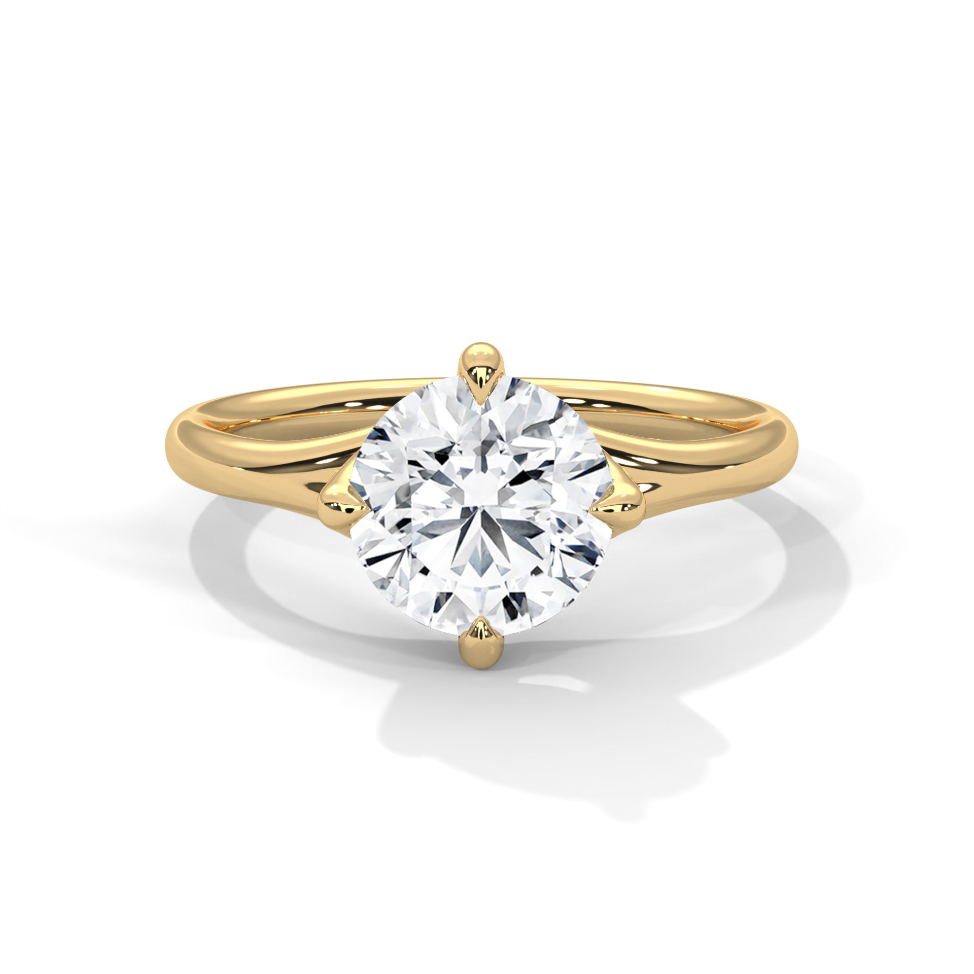 1–3 Carat Round Lab-Grown Diamond Solitaire Engagement Ring – Plain Band, 18K Gold