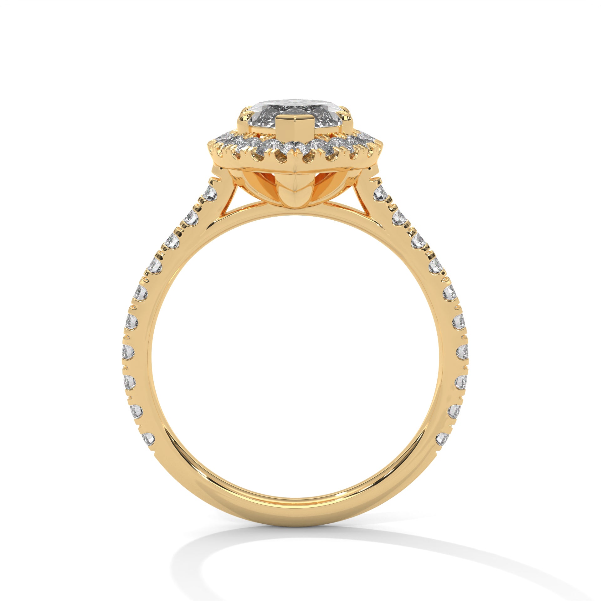 1–3 Carat Marquise Lab-Grown Diamond Solitaire Engagement Ring with Halo – Pave Band in 18K Gold