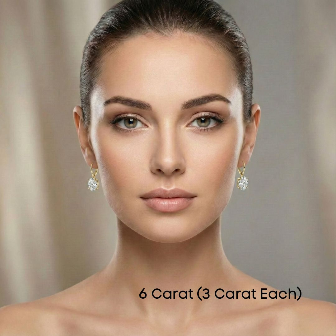 2–3 Carat Each Oval Lab Grown Diamond Drop Earrings | Lever Back Setting | 18K White, Yellow & Rose Gold