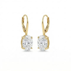 2–3 Carat Each Oval Lab Grown Diamond Drop Earrings | Lever Back Setting | 18K White, Yellow & Rose Gold